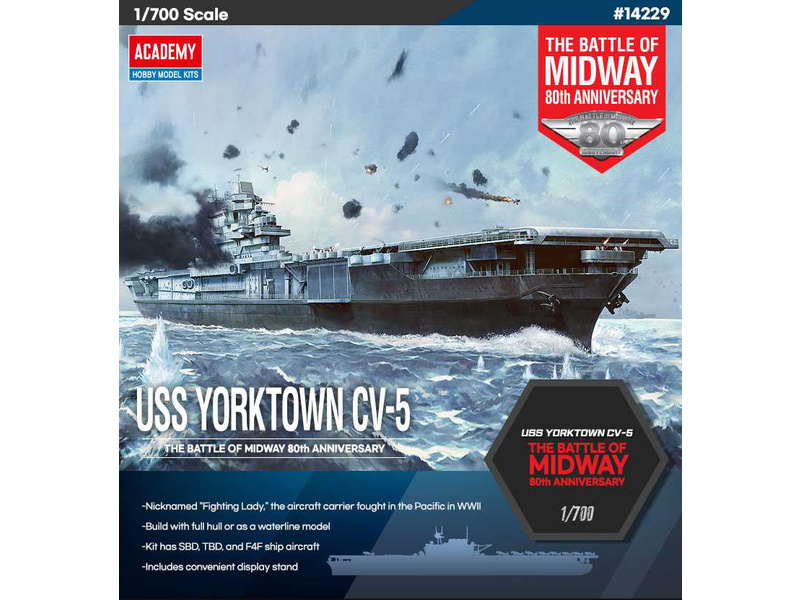 Academy lod 14229 - USS Yorktown CV-5 Battle of Midway (1:700)