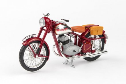 Model motocyklu Jawa 350 Pérák (1950) 1:18 - Tmavě Červená 