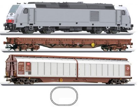 TILLIG 01424 TT Set - vlak s lokomotivou TRAXX BR285 DBAG s podložím