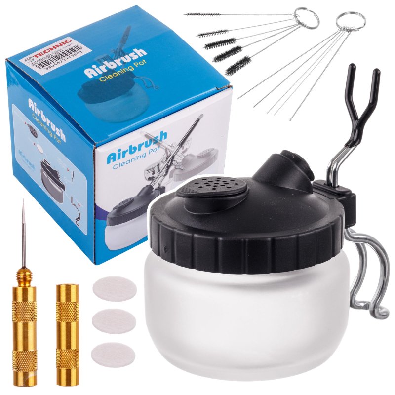 Airbrush čistící sada : Sklenička, jehla, kartáčky a drátky, sada filtrů | pkmodelar.cz