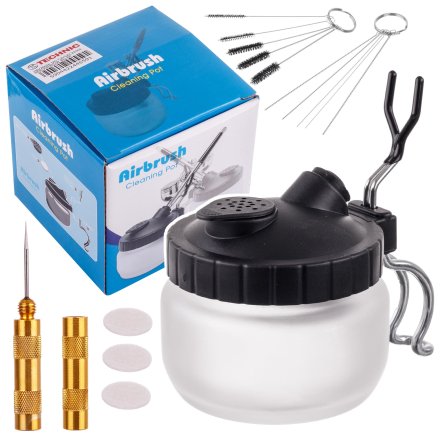 Airbrush čistící sada : Sklenička, jehla, kartáčky a drátky, sada filtrů