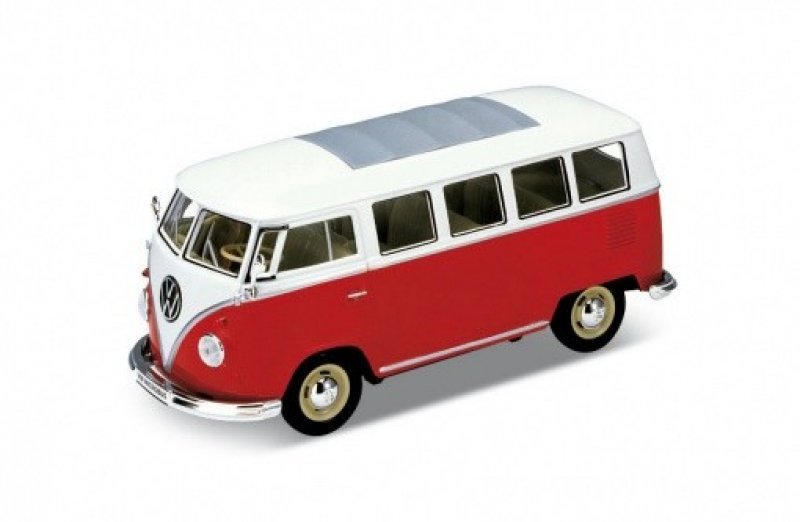 Model auta Welly VW 1963 T1 Bus (červená/bílá) 1:24 | pkmodelar.cz