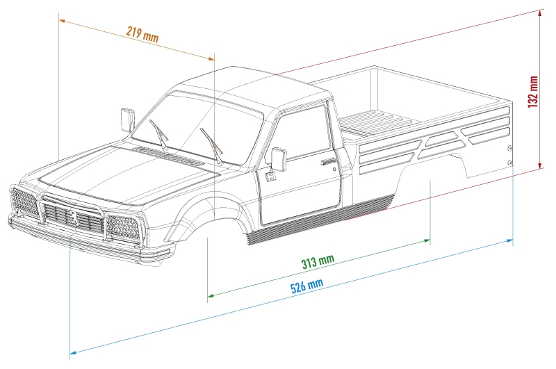 Čirá karoserie PEUGEOT 504 včetně příslušenství, licencovaná, 313mm | pkmodelar.cz