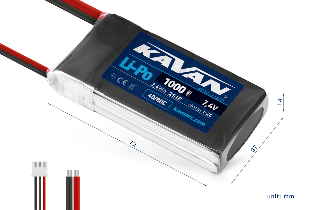 KAVAN Li-Po 1000mAh/7,4V 40/80C 7,4Wh | pkmodelar.cz