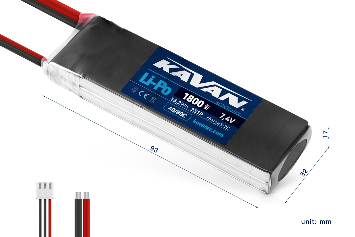 KAVAN Li-Po 1800mAh/7,4V 40/80C 13,2Wh | pkmodelar.cz