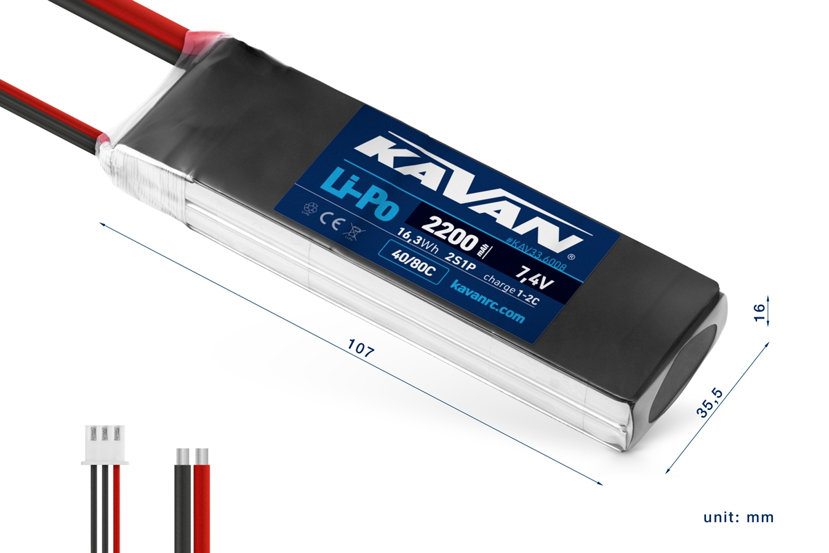 KAVAN Li-Po 2200mAh/7,4V 40/80C 16,3Wh | pkmodelar.cz