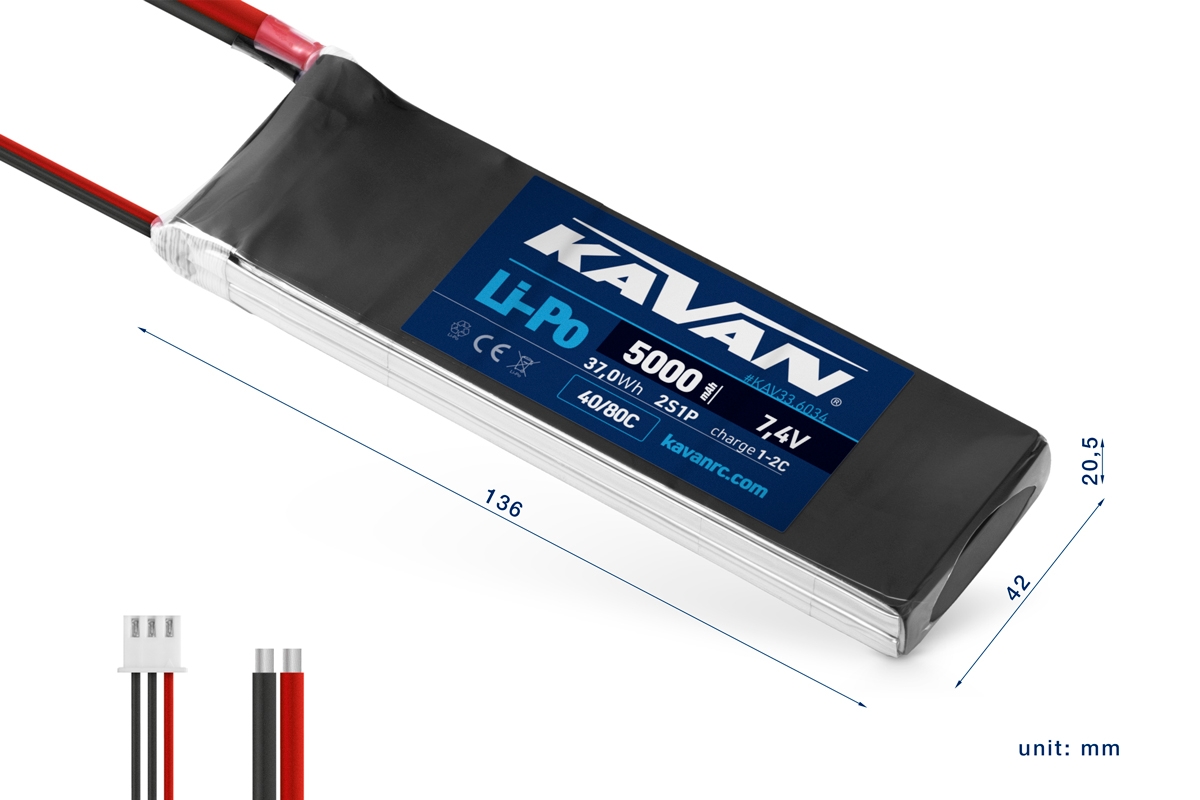 KAVAN Li-Po 5000mAh/7,4V 40/80C 37,0Wh | pkmodelar.cz