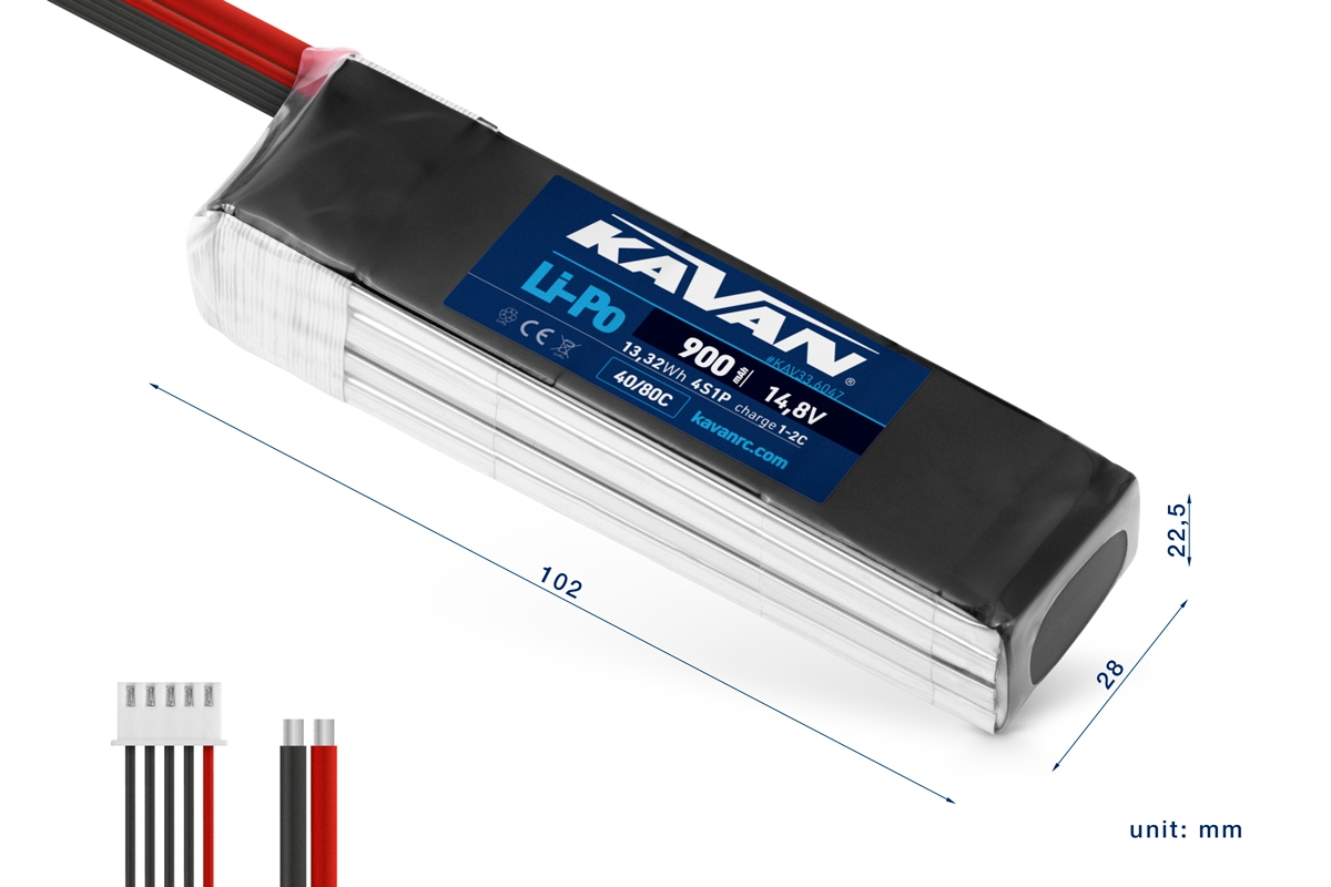 KAVAN Li-Po 900mAh/14,8V 40/80C, 13,32Wh | pkmodelar.cz