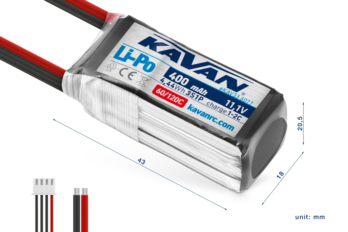 KAVAN - Li-Po 400 mAh/11,1 V 60/120C, 4,44 Wh | pkmodelar.cz