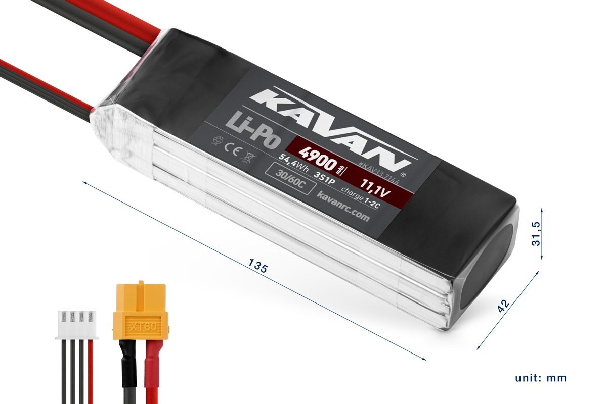 KAVAN Li-Po 4900mAh/11,1V 30/60C Air pack+XT60 plug | pkmodelar.cz