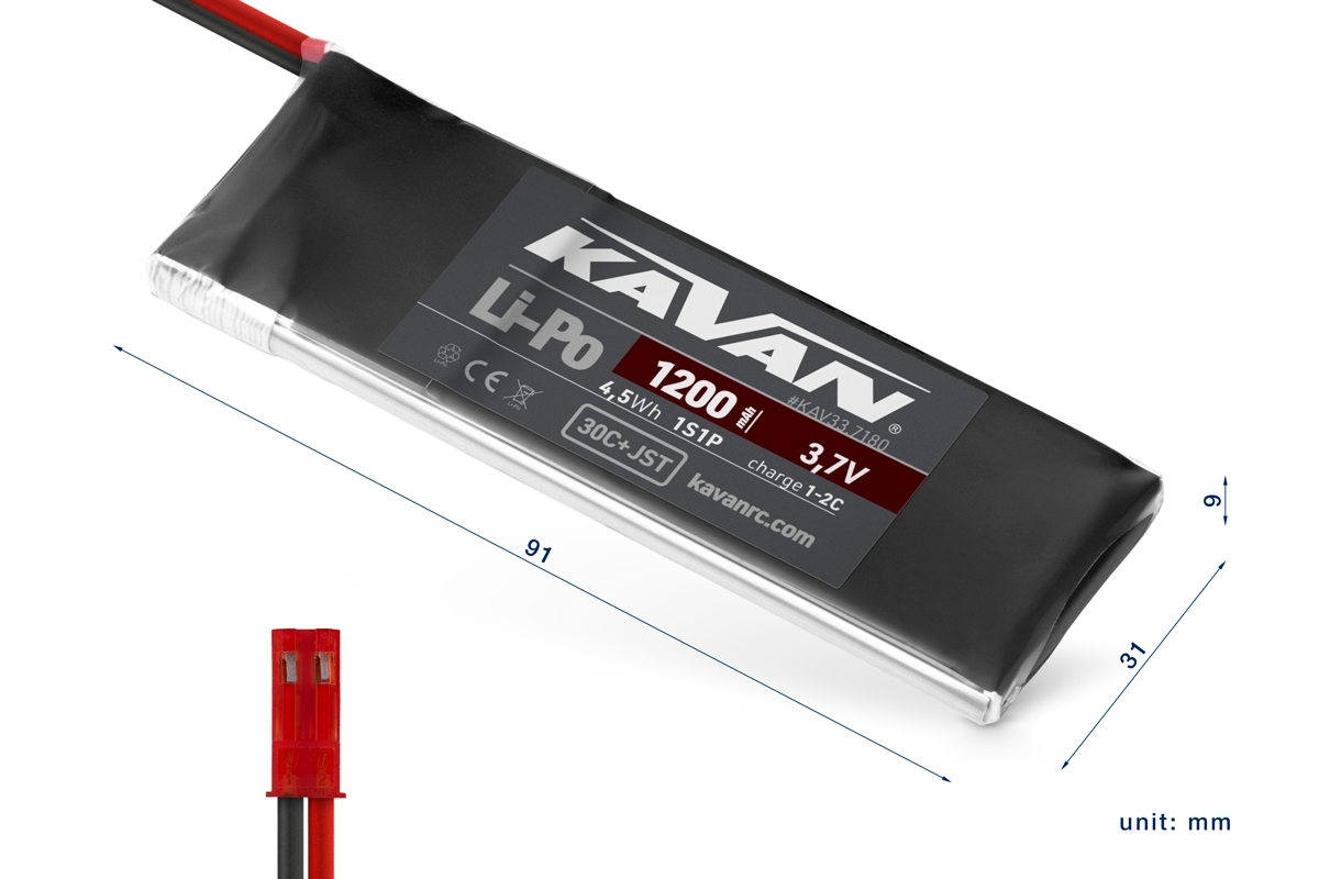 KAVAN Li-Po 1200mAh/3,7V 30C JST | pkmodelar.cz