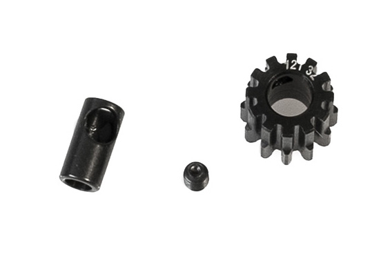 Ocelový motorový pastorek 12 zubů, modul 32DP s 5mm vrtáním a 3,17mm adaptérem | pkmodelar.cz