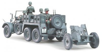 Plastikový model vojenské techniky Tamiya 35259 Krupp Protze 1 ton (6x4) Kfz.69 TOWING TRUCK with 3.7cm Pak 1:35