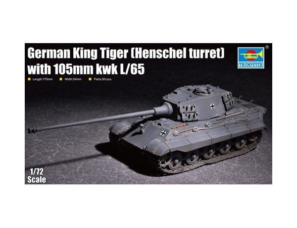 Plastikový model tanku Trumpeter 07160 German King Tiger (Henschel turret) with 105mm kwk L/65 1:72 | pkmodelar.cz
