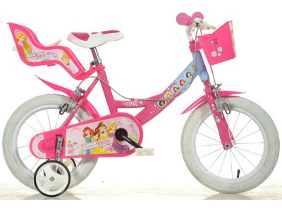 DINO Bikes - Dětské kolo 14" Princess se sedačkou pro panenku a košíkem