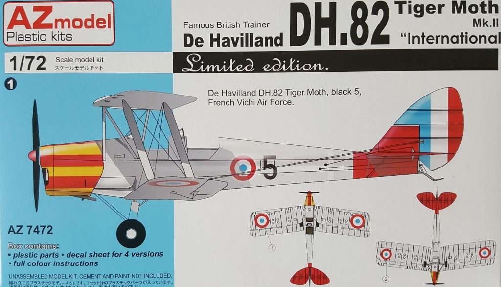 Plastikový model letadla AZ-Model 7472 De havilland DH.82 Tiger Moth MkII 1:72 | pkmodelar.cz