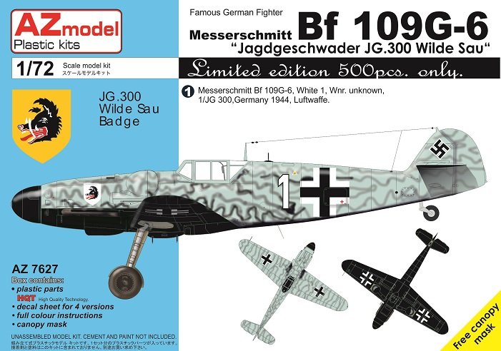 Plastikový model letadla AZ-Model 7627 Messerschmitt Bf 109G-6 "Jagdgeschwader JG.300 Wilde Sau" 1:72 | pkmodelar.cz