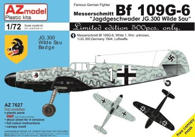 Plastikový model letadla AZ-Model 7627 Messerschmitt Bf 109G-6 "Jagdgeschwader JG.300 Wilde Sau" 1:72