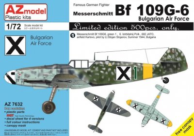 Plastikový model letadla AZ-Model 7632 Bf-109G-6 Bulgarian AF 1:72