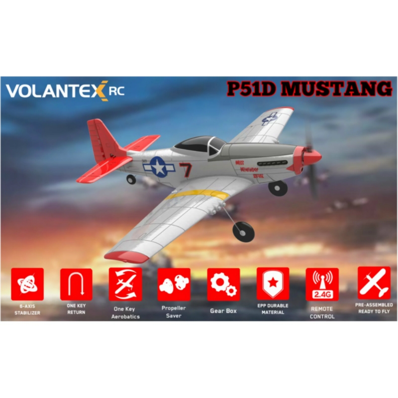 RC letadlo Volantex Mustang P51 RC Gilder, 6-osý gyroskop, RTF | pkmodelar.cz