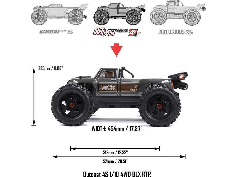 Arrma Outcast 4S V2 BLX 1:10 4WD RTR ocelová | pkmodelar.cz