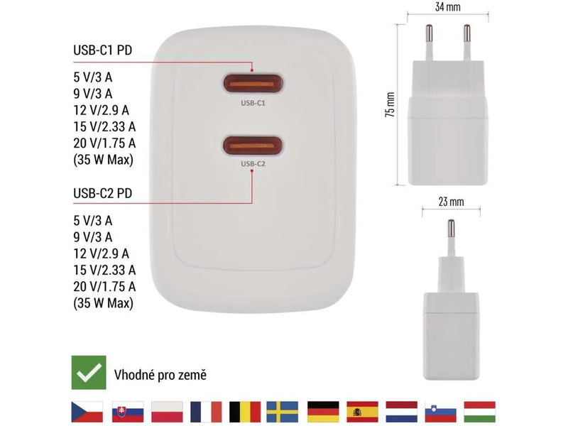 Síťový USB adaptér (zdroj) GaN PD 35W | pkmodelar.cz