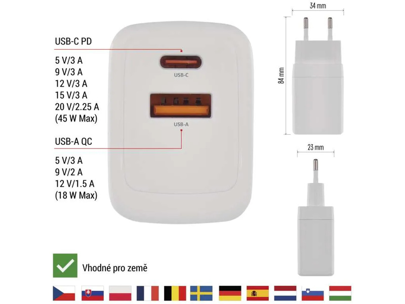 Síťový USB adaptér (zdroj) GaN PD 45W | pkmodelar.cz