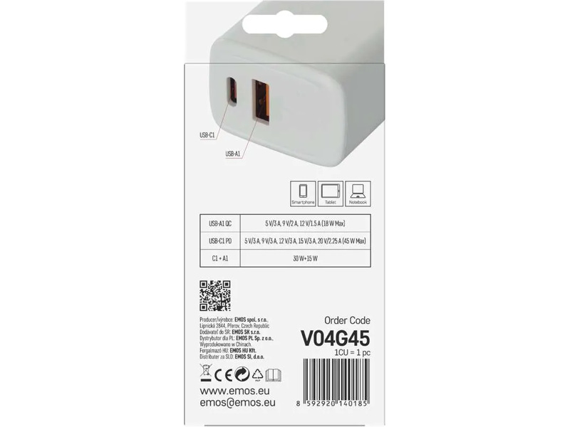 Síťový USB adaptér (zdroj) GaN PD 45W | pkmodelar.cz