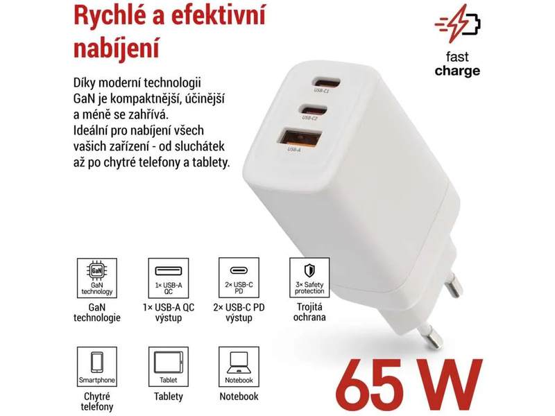 Síťový USB adaptér (zdroj) GaN PD 65W | pkmodelar.cz