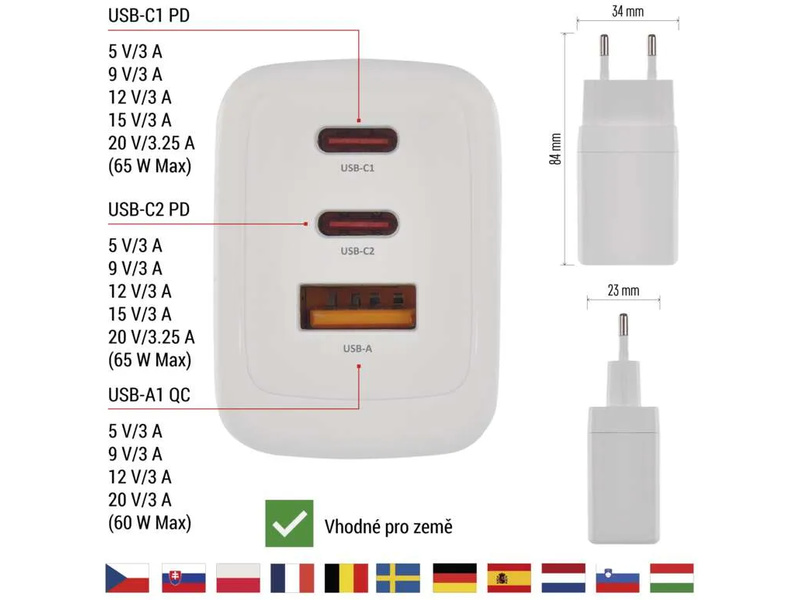 Síťový USB adaptér (zdroj) GaN PD 65W | pkmodelar.cz