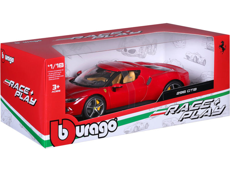 Bburago Ferrari 296 GTB 1:18 červená | pkmodelar.cz