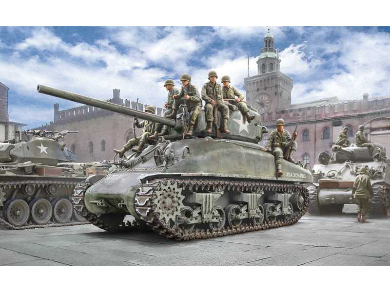 Plastikový model tanku Italeri 6568 M4A1 Sherman s U.S. pěchotou (1:35) | pkmodelar.cz
