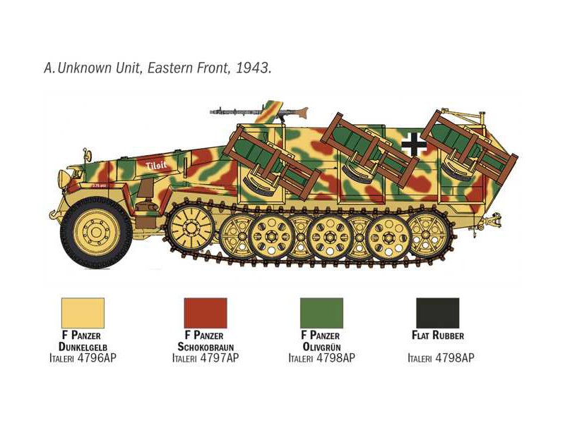 Plastikový model vojenské techniky Italeri 7080 Sd. Kfz. 251/1 Wurfrahmen Stuka zu Fuss (1:72) | pkmodelar.cz