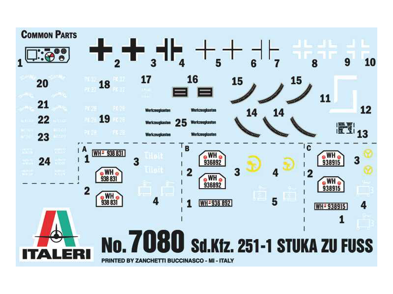 Plastikový model vojenské techniky Italeri 7080 Sd. Kfz. 251/1 Wurfrahmen Stuka zu Fuss (1:72) | pkmodelar.cz