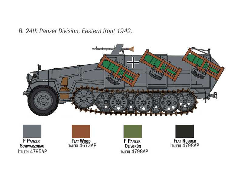 Plastikový model vojenské techniky Italeri 7080 Sd. Kfz. 251/1 Wurfrahmen Stuka zu Fuss (1:72) | pkmodelar.cz