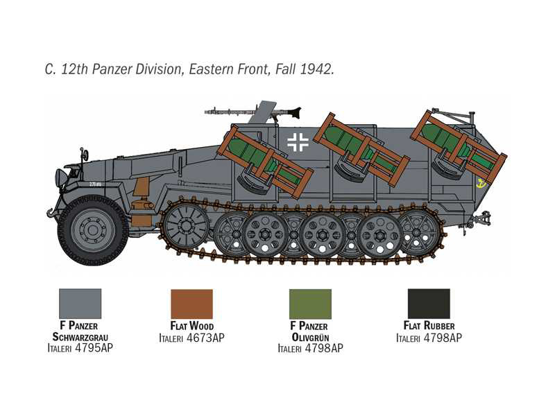 Plastikový model vojenské techniky Italeri 7080 Sd. Kfz. 251/1 Wurfrahmen Stuka zu Fuss (1:72) | pkmodelar.cz