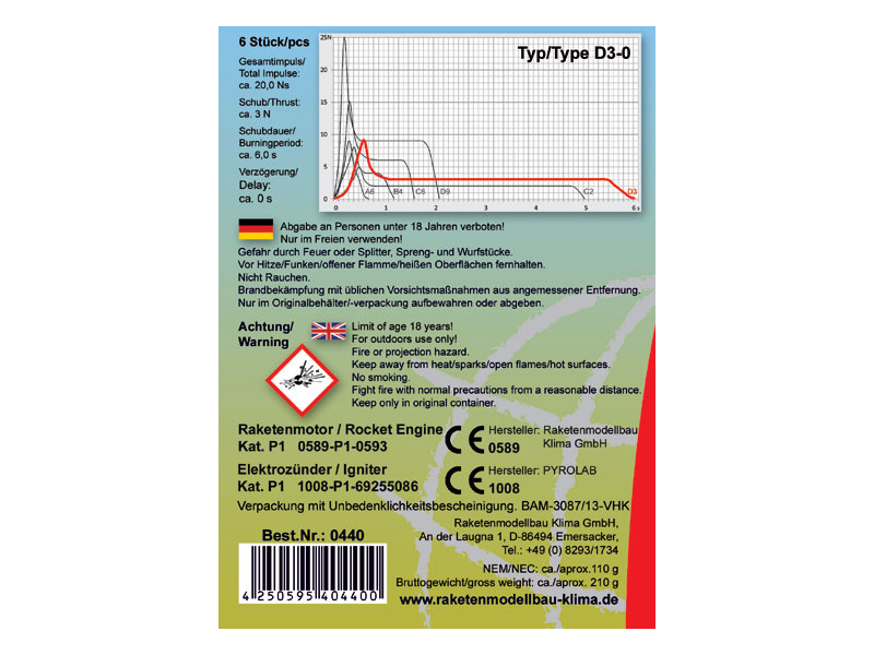 Klima raketový motor D3-0 EL (6ks) | pkmodelar.cz