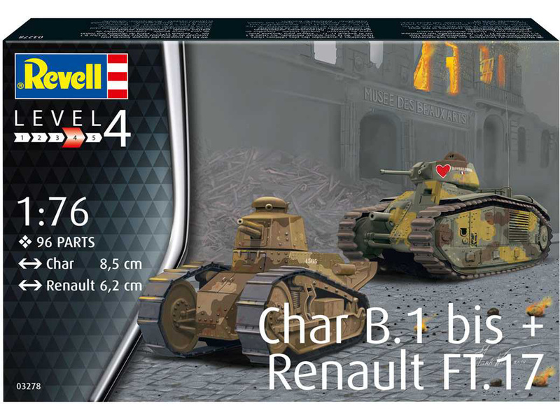 Plastikový model tanku Revell 03278 Char B.1 bis, Renault FT.17 (1:76) | pkmodelar.cz