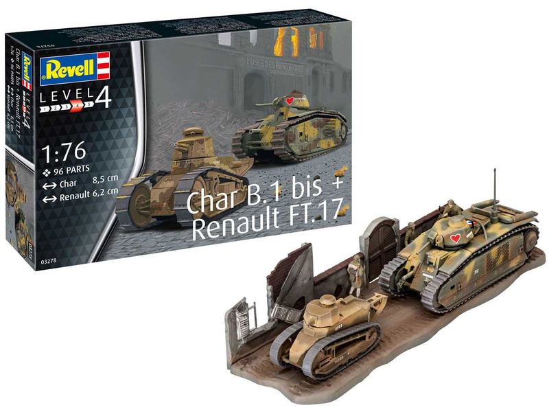 Plastikový model tanku Revell 03278 Char B.1 bis, Renault FT.17 (1:76) | pkmodelar.cz