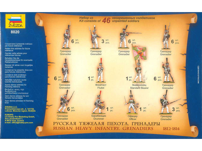 Zvezda figurky Russian Heavy Infantry Grenadiers 1812-1815 (1:72) | pkmodelar.cz