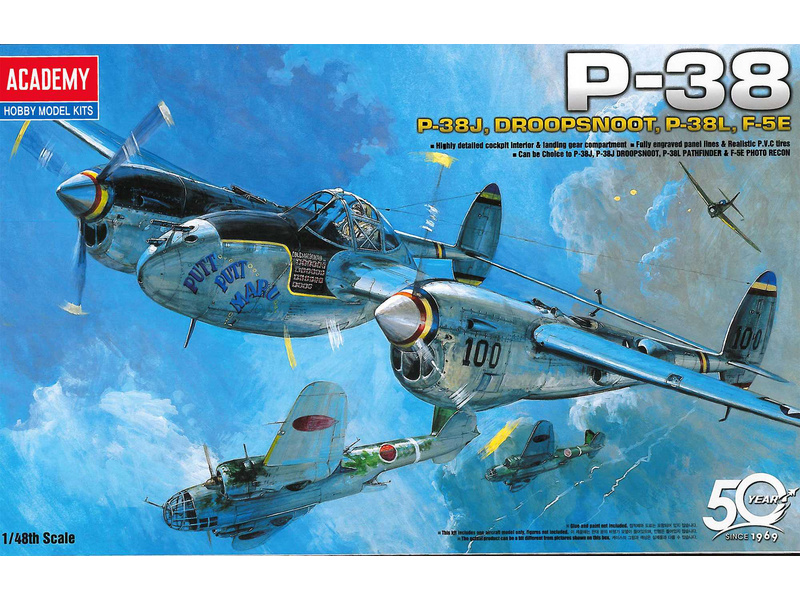 Plastikový model letadla Academy 12282 P-38J COMBINATION VERSION 1:48