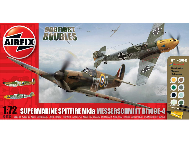 Plastikový model letadla Airfix A50135 Supermarine Spitfire Mk.Ia/Messerschmitt Bf109E (1:72)