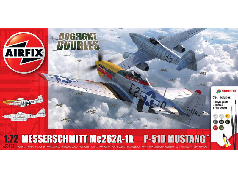 Plastikový model letadla Airfix A50183 Messerschmitt Me262, P-51D Mustang (1:72) (Giftset)