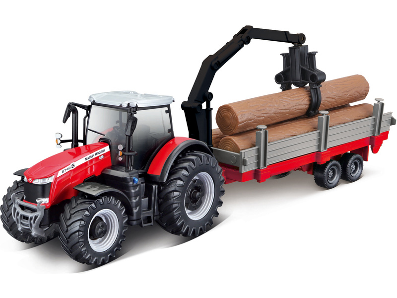 Kovový model traktoru Bburago Massey Ferguson 8740S se dřevem 1:50