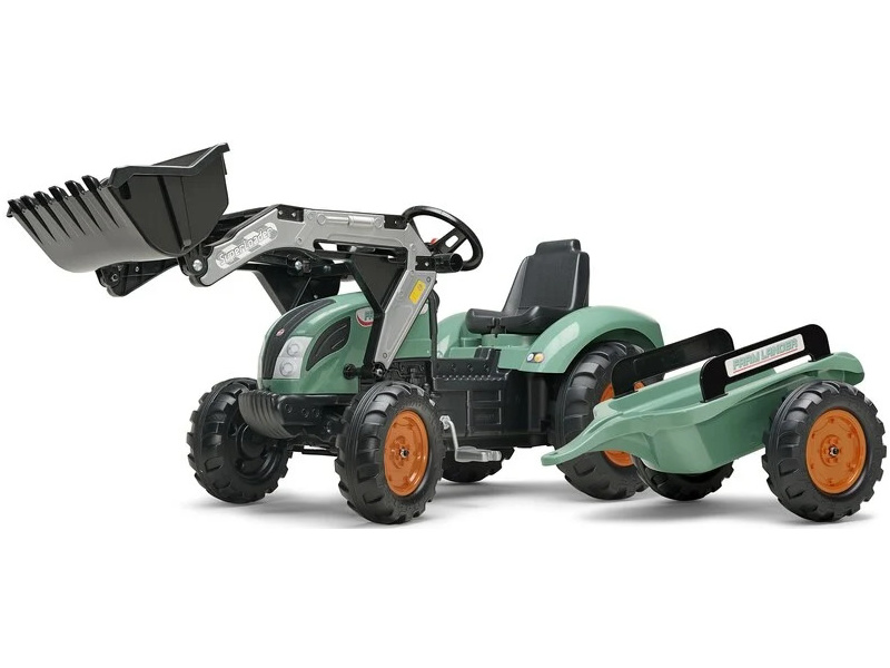 FALK - Šlapací traktor Super Loader s nakladačem a vlečkou zelený