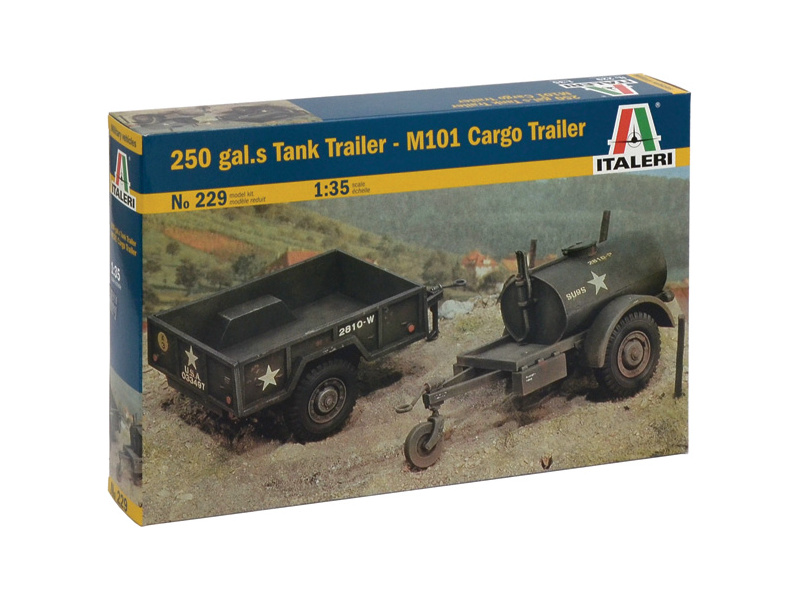 Plastikový model vojenské techniky Italeri 0229 250 GAL.S TANK TRAILER - M101 CARGO TRAILER (1:35)