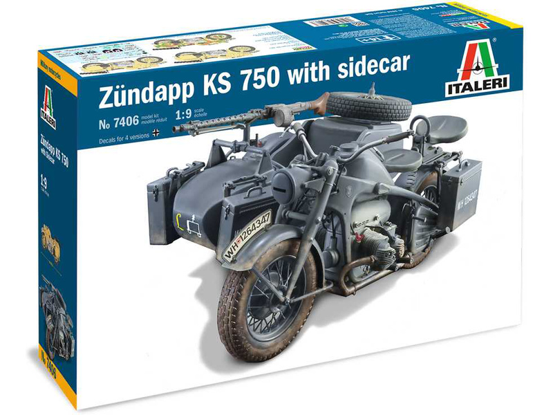 Plastikový model vojenské techniky Italeri 7406 ZUNDAPP KS 750 with Sidecar (1:9) 