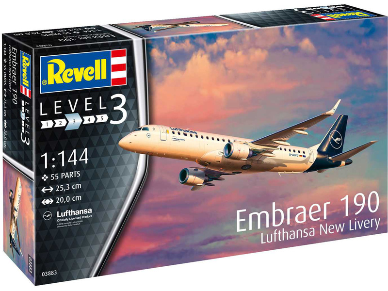 Plastikový model letadla Revell 03883 Embraer 190 Lufthansa New Livery (1:144)