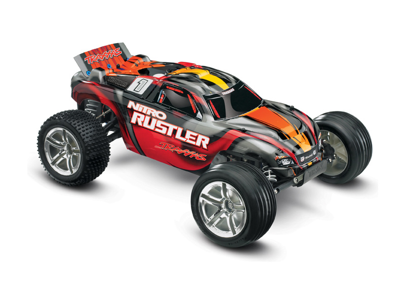 Traxxas Nitro Rustler 1:10 TQi RTR stříbrno-červený | pkmodelar.cz