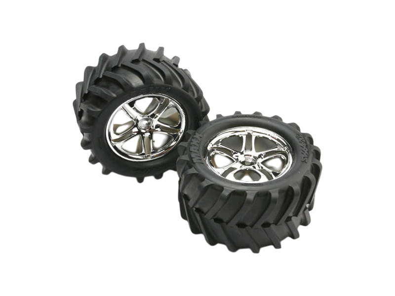 Traxxas kolo 3.8", disk Split Spoke H14 stříbrný, pneu Maxx Chevron (pár)